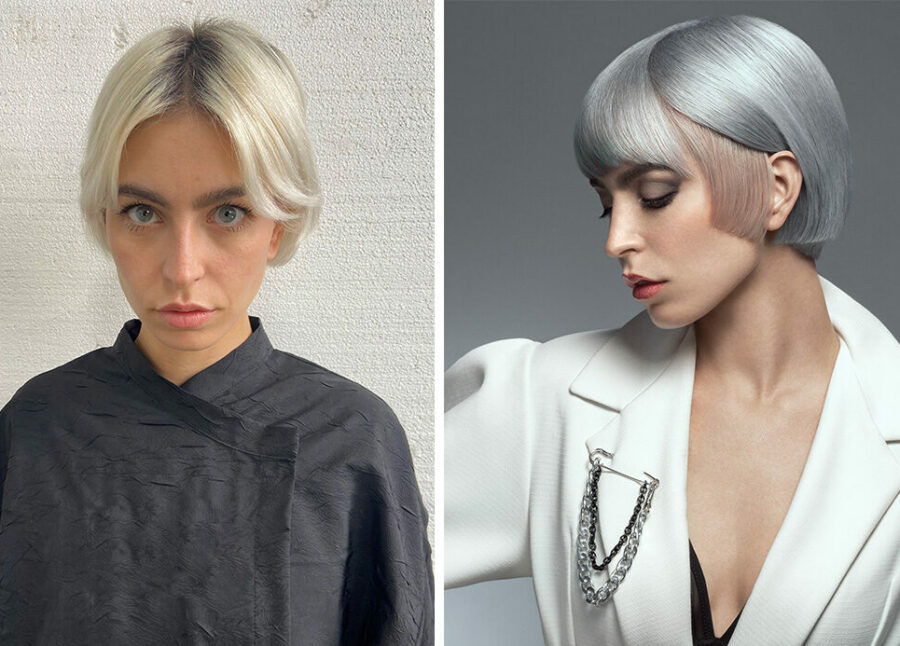 Get The Look Everyday Silver Color Blocking Before and After of Model