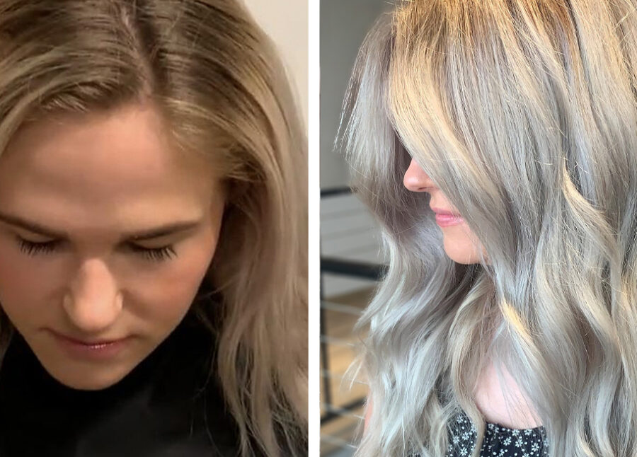 Before and after of blonde hair using HI LIFTS