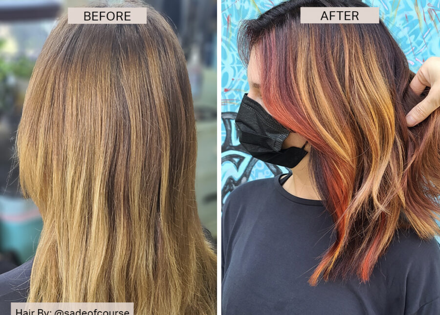 Before and After Pumpkin Spice Latte inspired Hair by @sadeofcourse