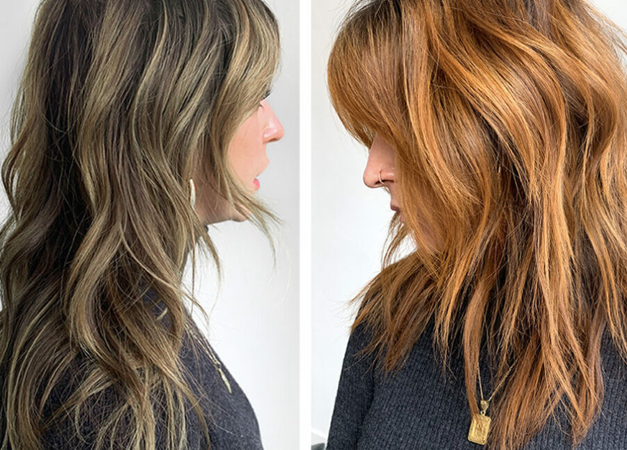 Before and After of Winter Copper Balayage Hair by @itsaspenrae