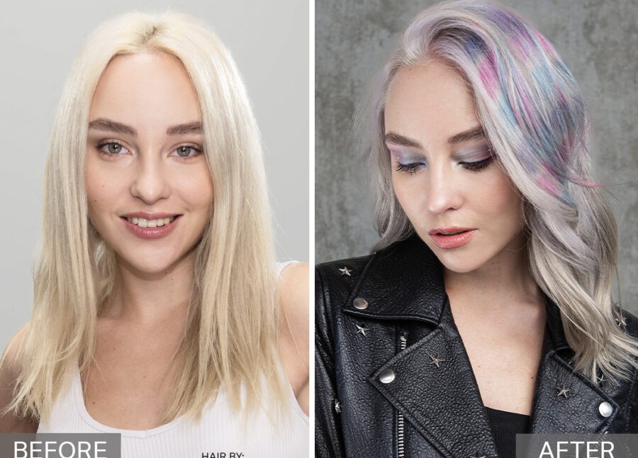 Before and After of Female Model Hair in Take Your Look to the Next Dimension with Holographic Hair