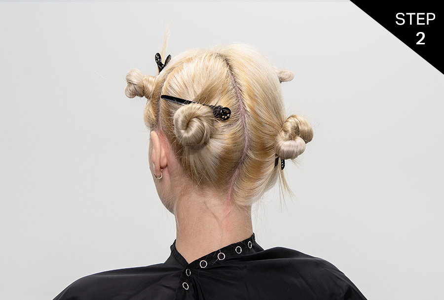 Step 2 Female model's hair sectioned into the PRAVANA standard four quadrant