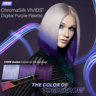 Female Model with Short Hair with Three Shades Hair Color from ChromaSilk VIVIDS Digital Purple The Color of Tomorrow