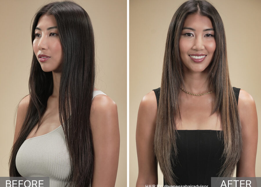 Before and After Hair of Female Model in Embrace the Warm Summer Vibes with this Sunkissed Balayage