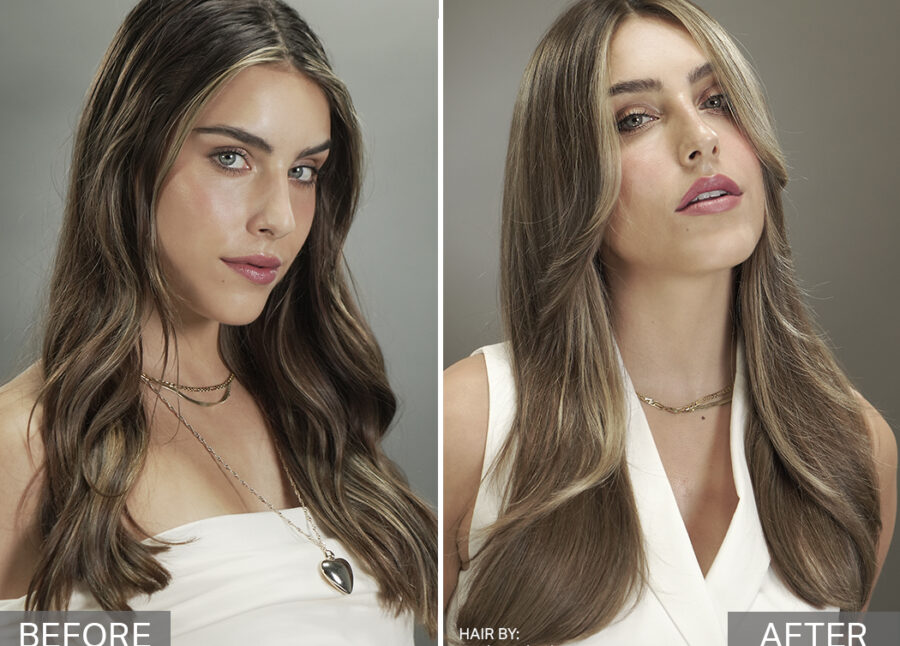 Before and After of Hydration Meets High Shine with this HydraGloss Sunkissed Bronde!