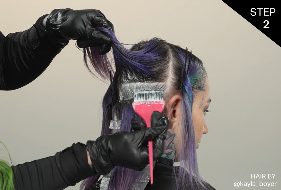 PRAVANA Lightening Formula applied to the female model hair