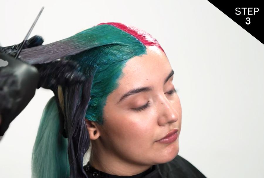 VIVIDS Aquamarine, Pink and Violet applied to female model's hair