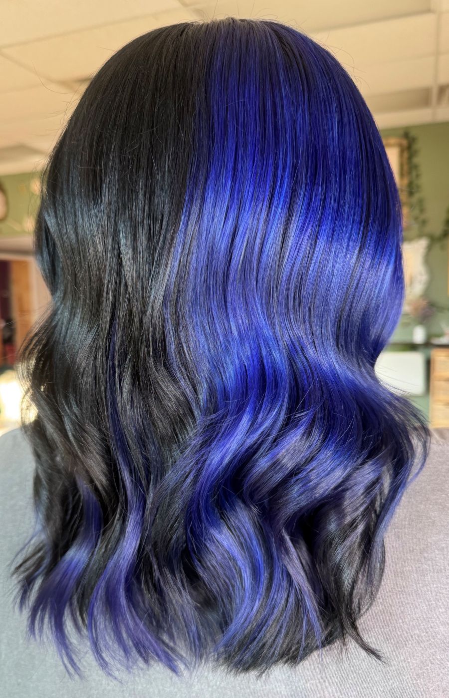 Blue-Black Split Dye, image by @amandakay.hair on Instagram