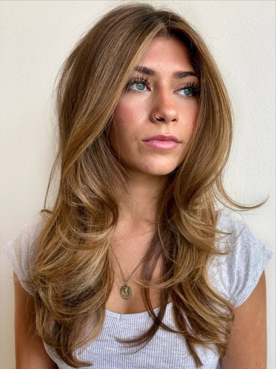 Honey blonde highlights with warm dimension and soft, face-framing brightness. Hair by @beachyblonder on Instagram.