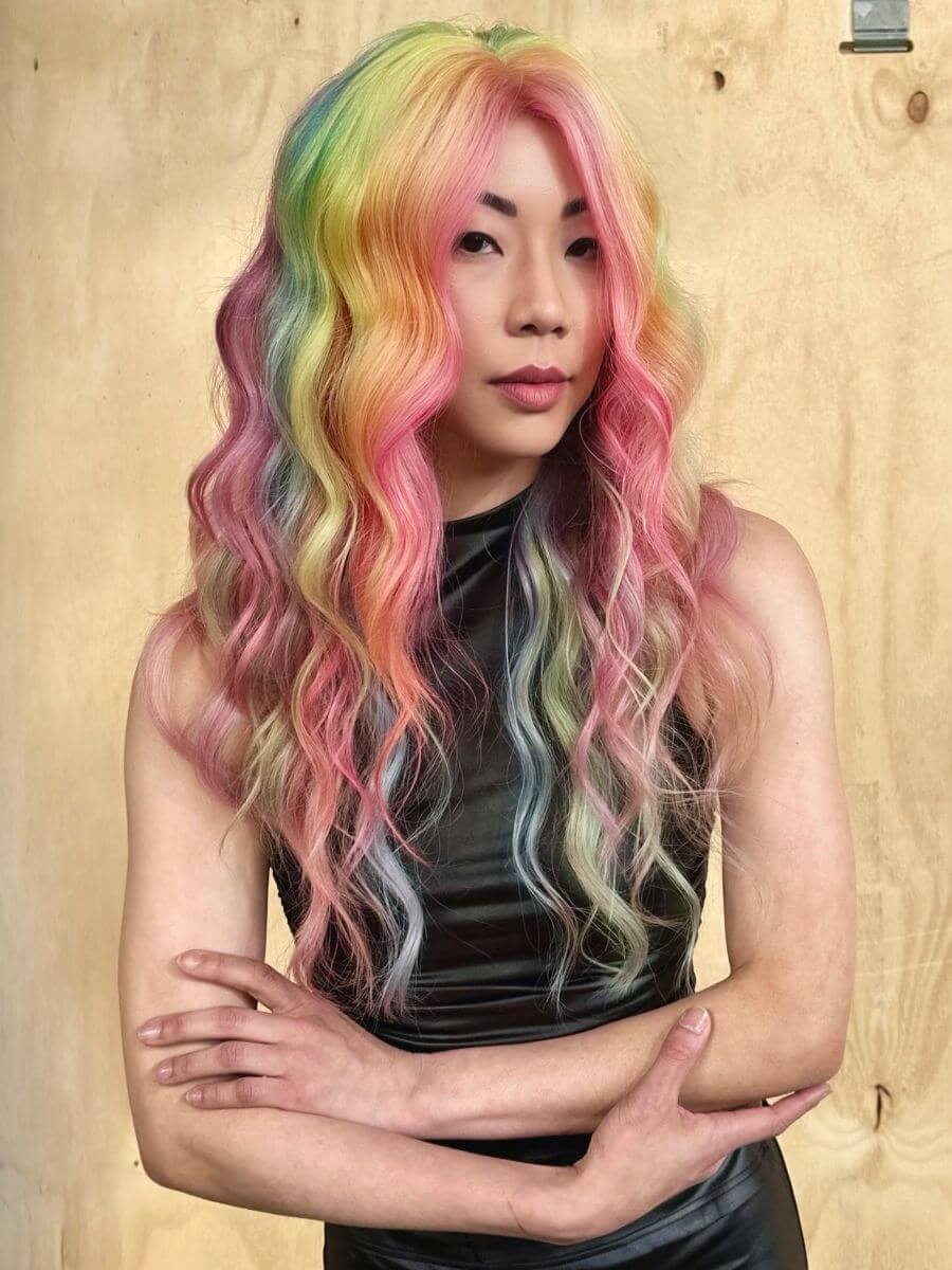 Soft-spectrum classic rainbow hair created with PRAVANA ChromaSilk VIVIDS custom pastel formulas